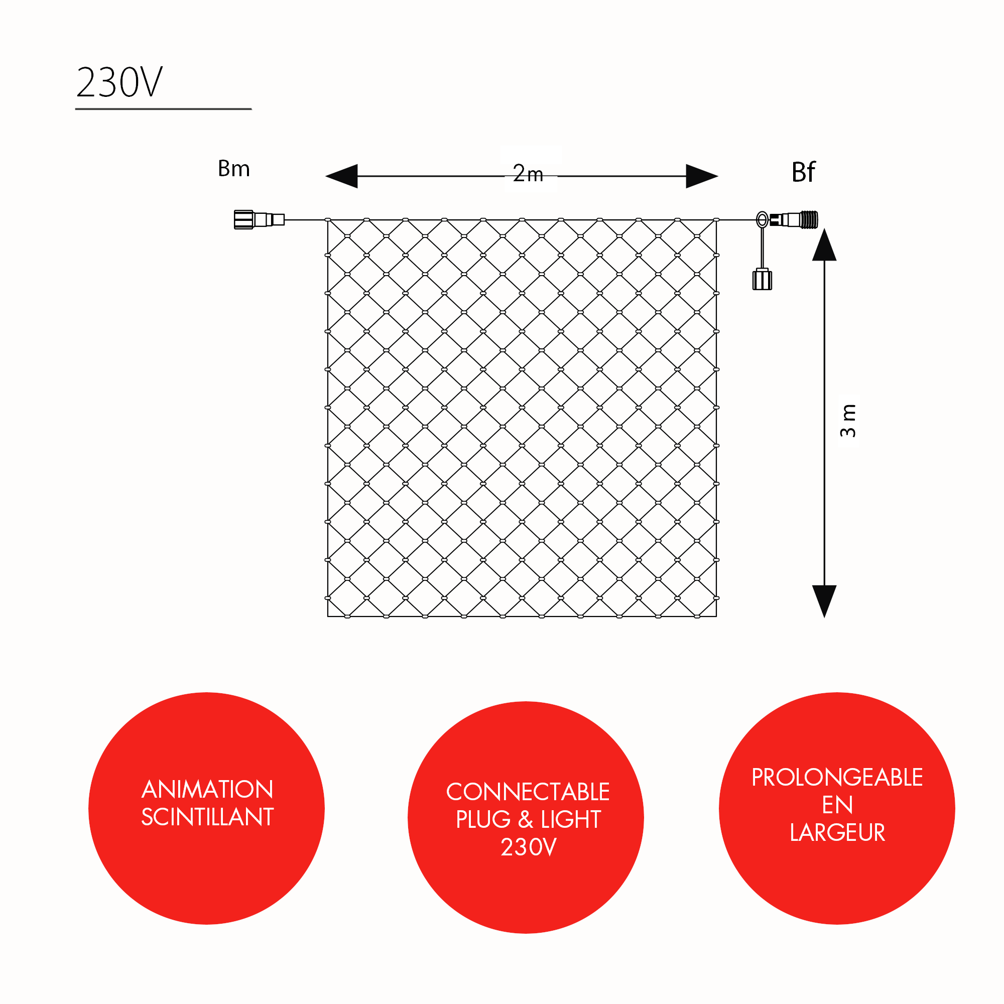 Filet lumineux scintillant H3 X L2m - 230V
